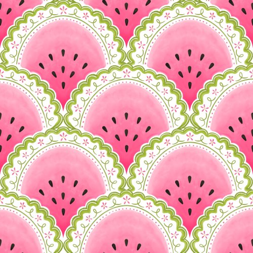 Watercolor pink watermelon scalloped pattern