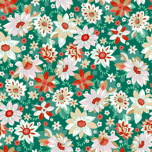 Vintage Christmas Bohemian Floral in green and red