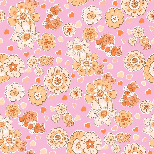 Lovely Crush Retro Floral Hearts in Pink Brown