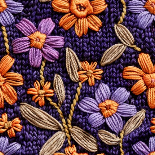 orange and purple embroiderey look floral design