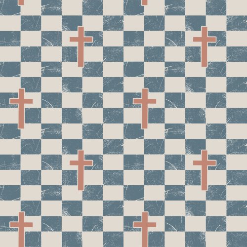 crosses on blue checker background