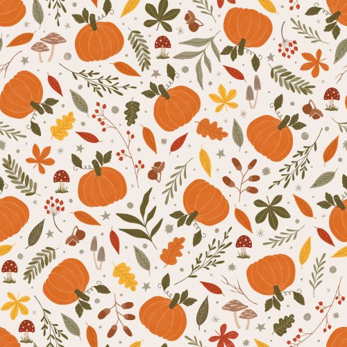 fall pumpkins mushrooms and leaves