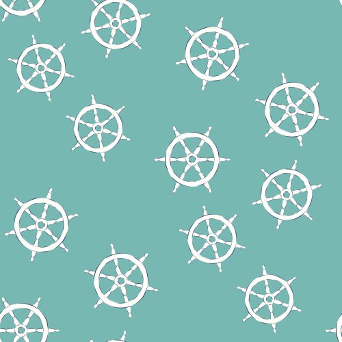 Seamless nautical pattern featuring scattered ship's wheels in a simple repeating layout inspired by classic maritime design.