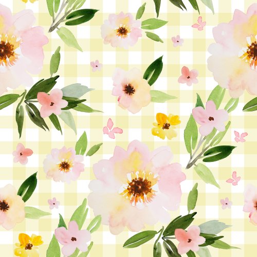 spring watercolor floral on gingham background