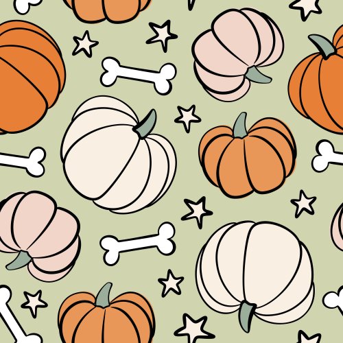 Tossed pumpkins, dog bones and stars