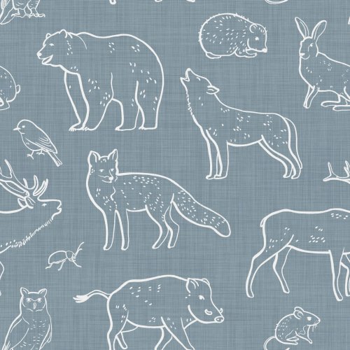 Hand drawn pattern. Forest animals outline. 