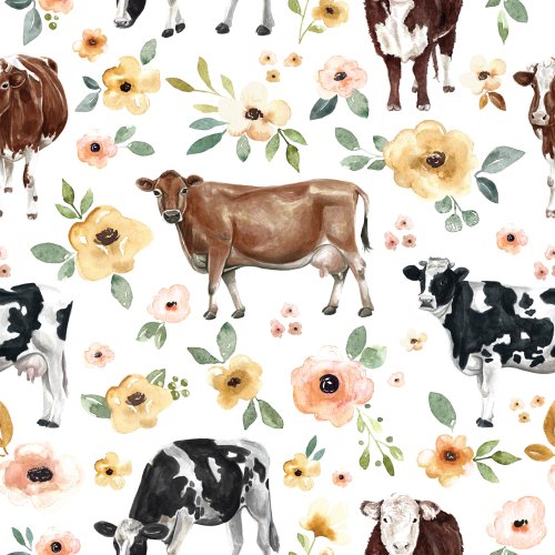watercolor cow floral design