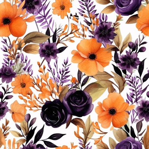 orange, purple and black halloween floral design