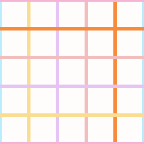 Pink, orange, purple, yellow, blue grid 