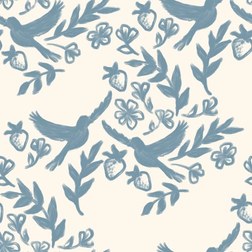 blue birds and berries on off white background