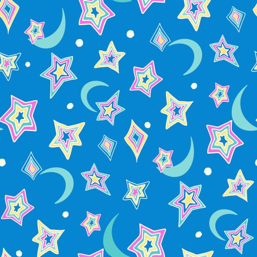 Retro 60s  Stars and Moons in Bright blues