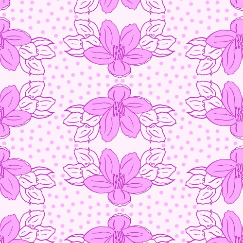 little posies of three flowers repeated in a geometric repeat with dots scattered between