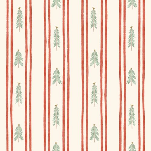 Simple watercolor stripes and Christmas trees in a minimal Christmas pattern.