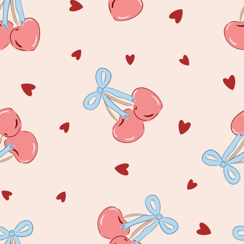 Cute cherries with bows, hearts 