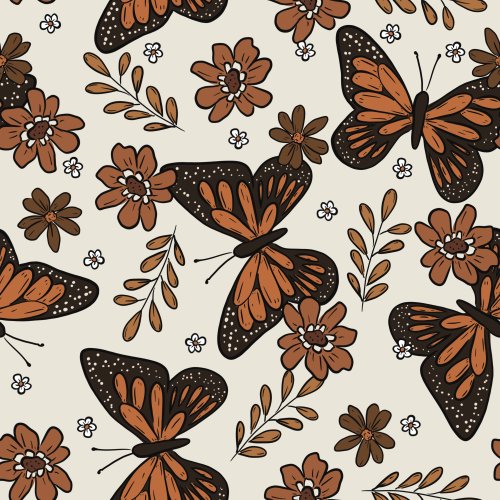 orange butterflies and floral on cream background5