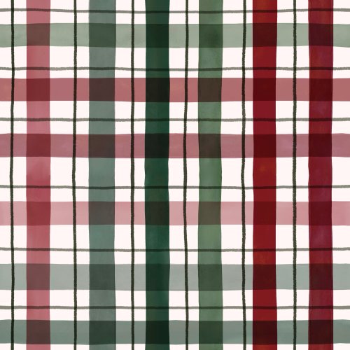 Hand drawn plaid with red tones green in watercolor 