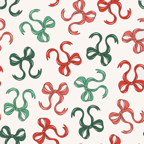 red and green christmas bows on cream background