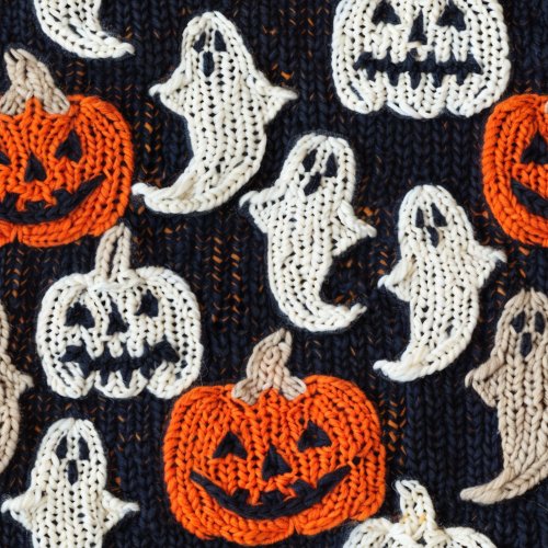 knitted ghost and pumpkin hallowen design