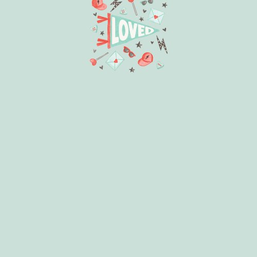 Valentine boy pennant panel design surrounded by valentine motifs.