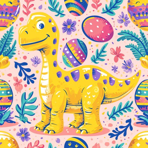 yellow dinosaur and easter eggs 