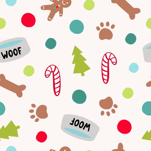 christmas dog design with dog bones, paws and bowls