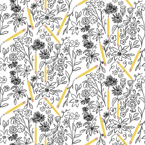 hand drawn sketchy floral with pencils for kids and teachers for back to school