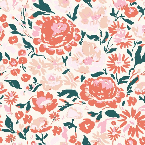 pink and red floral hero on a cream background for the Done In Love quilt kit