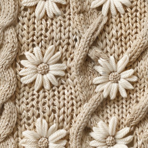 cream knitted embroidery floral design