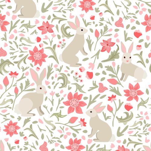 tan bunnies and pink floral