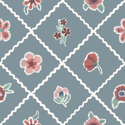 rick rack checkered print with hand drawn florals that have the look of embroidery for fall