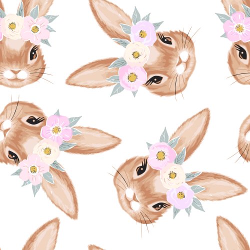 Easter fabric design with bunny and flower crown