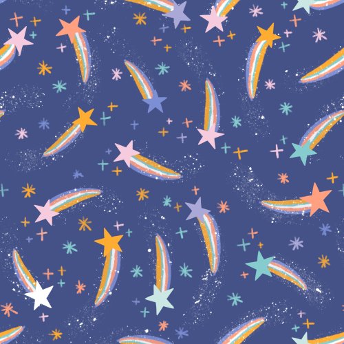colorful shooting star design on navy background