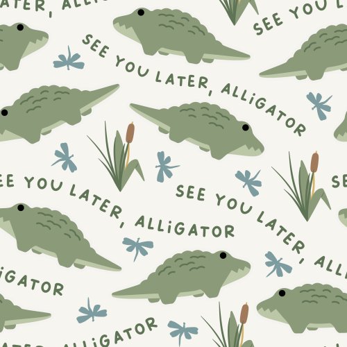 see you later alligator text with cute alligators and dragonflies