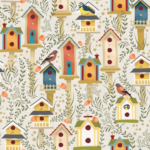 A whole neighborhood of birds with their bird houses