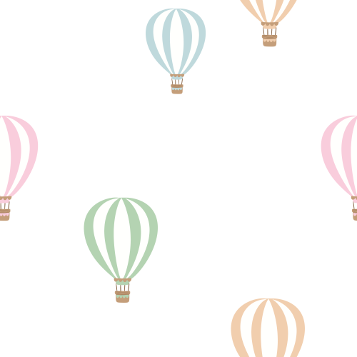 Pastel blue, pink, green, peach hot air balloons