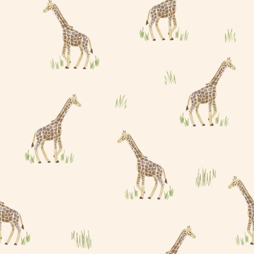 Simple watercolor giraffes on a cream background.