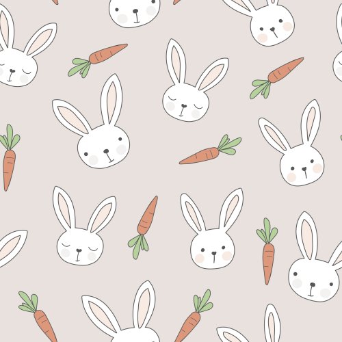 Cute rabbits and carrots kawaii easter design with outlines