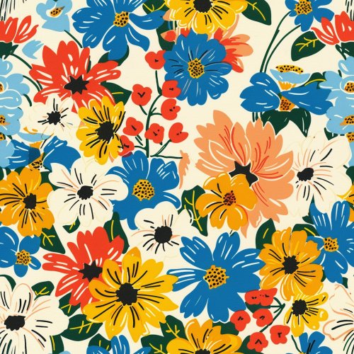 yellow blue and red floral design