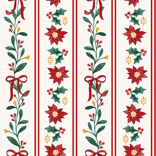 christmas stripes with holly and poinsettia floral