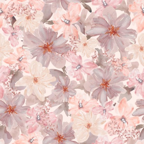 Large watercolor flowers in soft pastel shades on a plain background