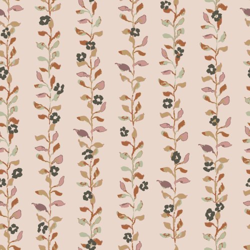 multicolor abstract floral stripes on a pink background