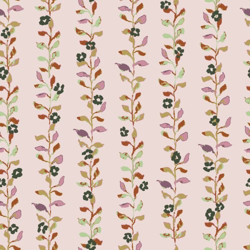 Abstract floral stripes in a feminine autumn palette on a pink background