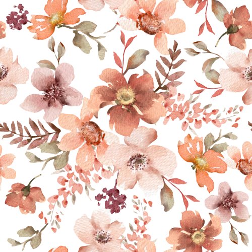 Watercolor floral in blush tones, in white.