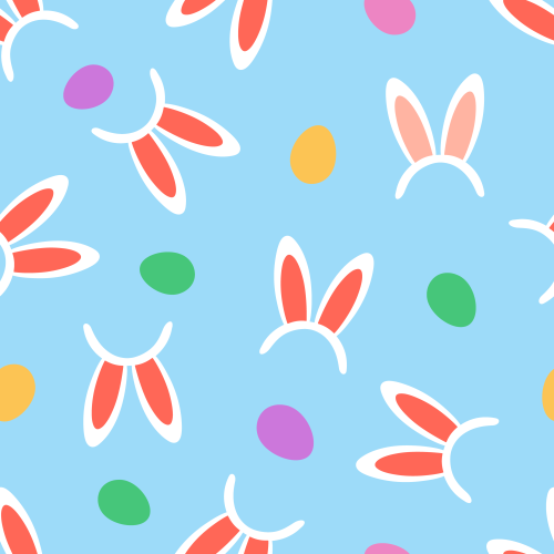 Cute bunny ears, Easter eggs tossed. Pair with Jelly bean print and stripe.