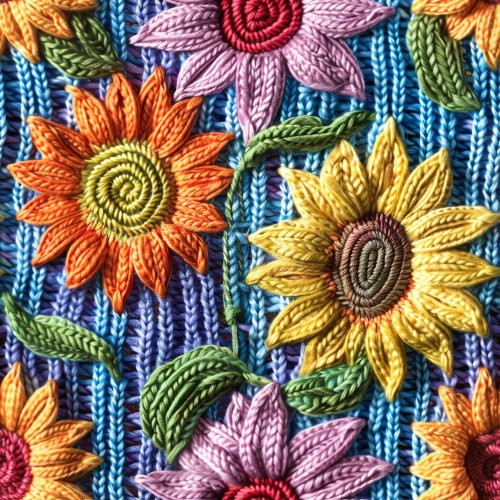 colorful knitted sunflower design