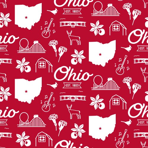 Hand drawn motifs representing Ohio, with retro script and established date.