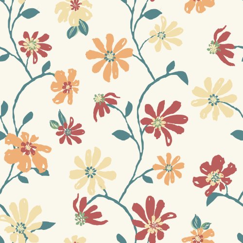 a trailing floral pattern in two colorways, an autumn palette in orange and yellow, and a spring palette in pinks with green organic leaves trailing vertically