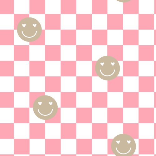 checkerboard design with smiley faces