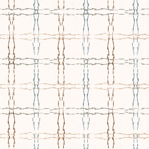 A hand-drawn plaid pattern in whimsical and soft colors