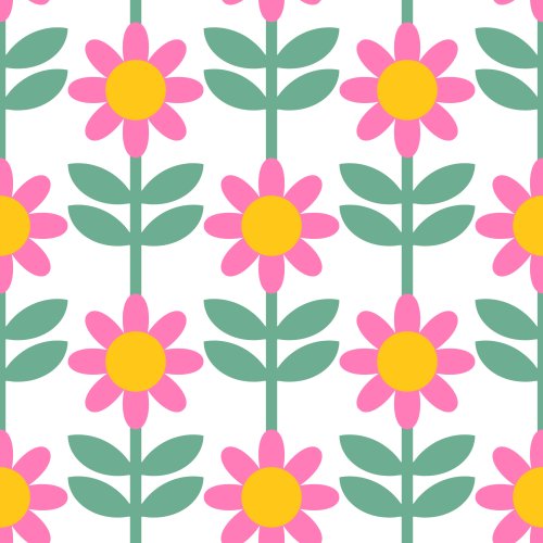 Geometric Daisy print with bright pink petals